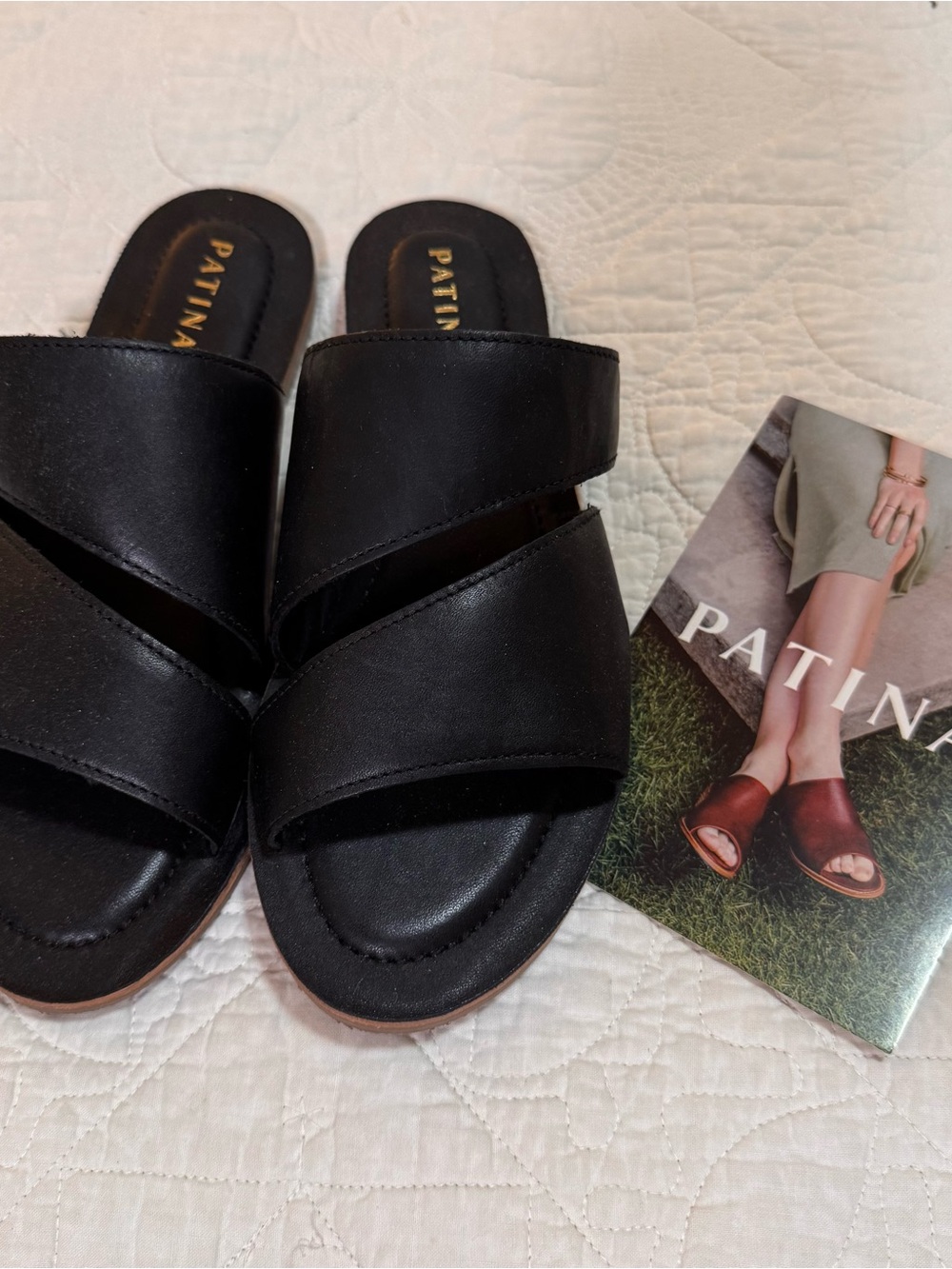 Patina Black Cross-Strap Slide Sandals - Women's